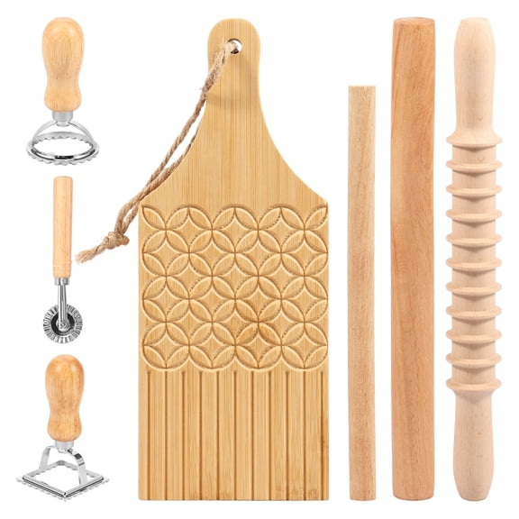 7 Pcs Wood Stainless Steel Pasta Making Kit Professional Dough Extrusionbrown)