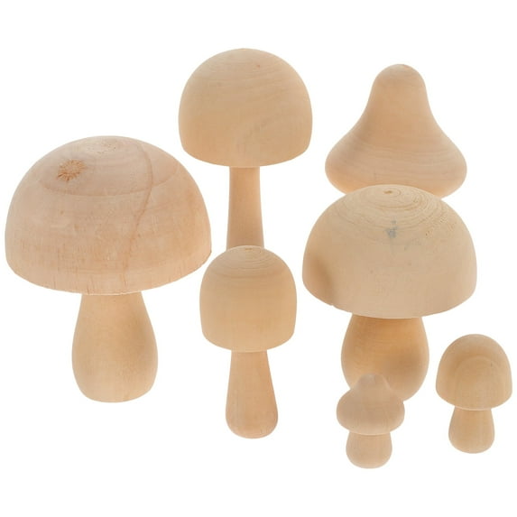 7 Pcs Wooden Mushroom Ornament Yard Decor Mini Tiny Mushrooms Toy Bulk Tabletop Child