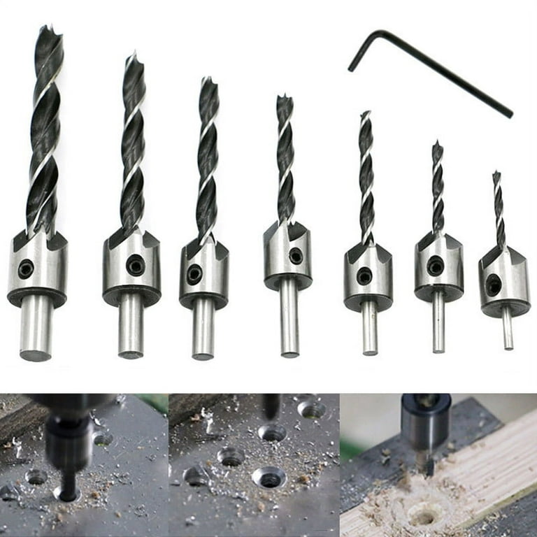 7 Pcs Woodworking Countersink Drills Chamfer High-Speed Steel Bits with Hex  Wrench for Wood 