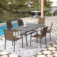 thumbnail image 1 of 7-Peices Outdoor Patio Dining Set Stacking Chairs and Rectangular Table Furniture Set for 6 Person, 1 of 9