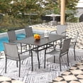 thumbnail image 1 of 7-Peices Outdoor Patio Dining Set Stacking Chairs and Rectangular Table Furniture Set for 6 Person, 1 of 1