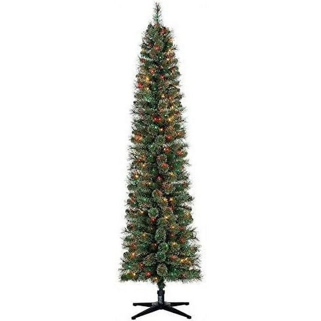 7' Pencil Pine Artificial Christmas Tree Prelit 350 MultiColor