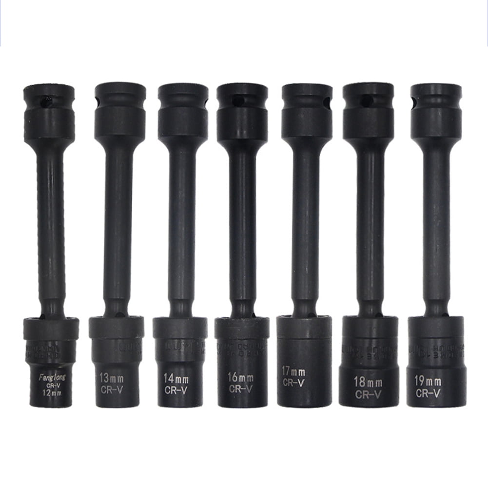 7 Piece 1/2-Inch Drive Impact Driver Extension Bar Set 12/13/14/16/17/18/19mm Universal Socket Extension Bar Hardened Chrome Vanadium Steel