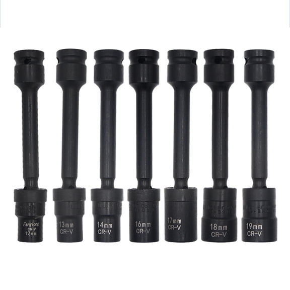 7 Piece 1/2-Inch Drive Impact Driver Extension Bar Set 12/13/14/16/17/18/19mm Universal Socket Extension Bar Hardened Chrome Vanadium Steel