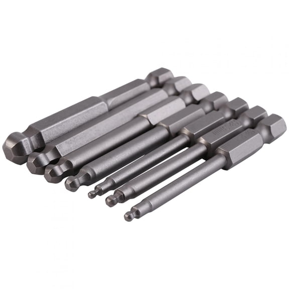7-Piece 1/4 Inch Hex Shank Magnetic Ball Screwdriver Bits Set 65mm Length, 2mm to 8mm S2 Alloy Steel Heavy Duty Hand Tools for Electric Drills and Multi-Purpose Hardware Accessories
