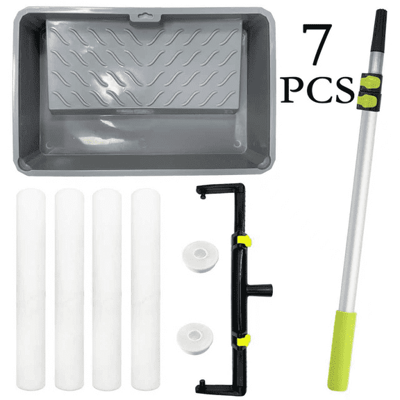 7-Piece 18 Inch Paint Roller Kit with 24 Inch Paint Tray Extension Pole and Covers for Walls and Ceilings