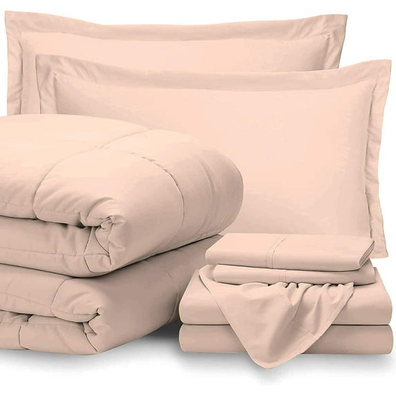7 Piece-1Comforter,1Flat Sheet,1Fitted Sheet, 2Pillowcase & 2Pillowsham Comforter & Sheet Set 15" Deep Pocket, 800TC 100% Egyptian Cotton- King Size, Bedding Sets Include - Blush