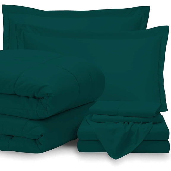 7 Piece-1Comforter,1Flat Sheet,1Fitted Sheet, 2Pillowcase & 2Pillowsham Comforter & Sheet Set 18" Deep Pocket, 800TC 100% Egyptian Cotton- Queen Size, Bedding Sets Include - Teal