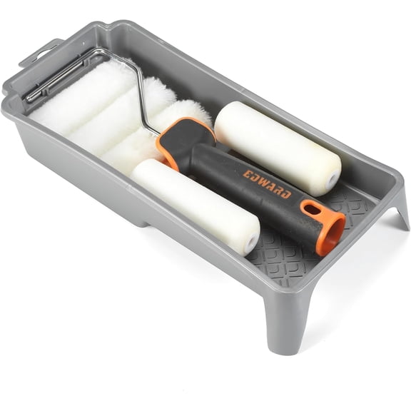 7 Piece 4 Paint Roller Kit - Includes Acrylic, Polyester and Foam Covers - Deluxe Plastic Paint Tray - Ergo-Grip Frame with Rubber Handle