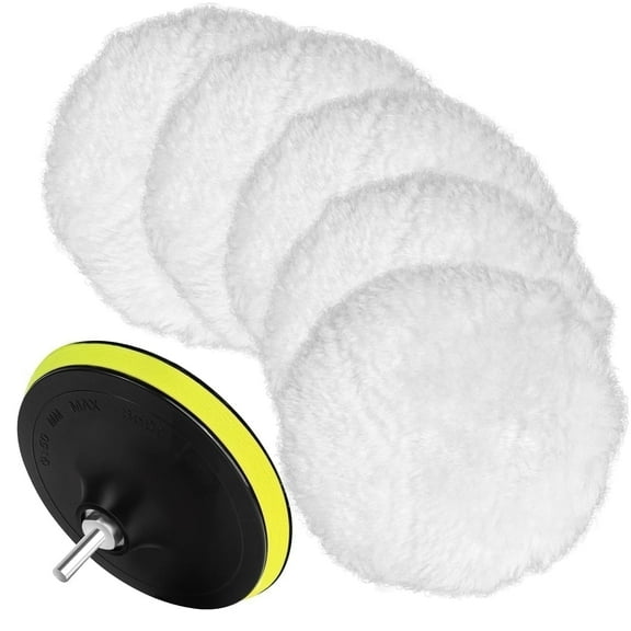 Chasenew 7 Piece 6 Inch Wool Buffing Pad, Drill Buffer Connecting M12 Drill Adapter, Buffing Pads, for Car Polishing and Waxing, Painting Tabletops, Old Leather Sofas, Tile Polishing