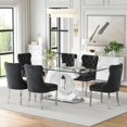 thumbnail image 1 of 7-Piece 70" Glass Dining Table Set, Tempered Glass Top with OC Shape Frame & Stainless Steel Base, 6 Velvet Chairs with Stainless Steel Legs, 1 of 7