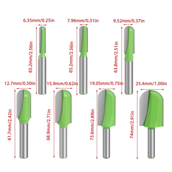 7-Piece 8mm Shank Tungsten Steel Cove Core Box Router Bit Set with Round Nose Mill Cutter for Woodworking