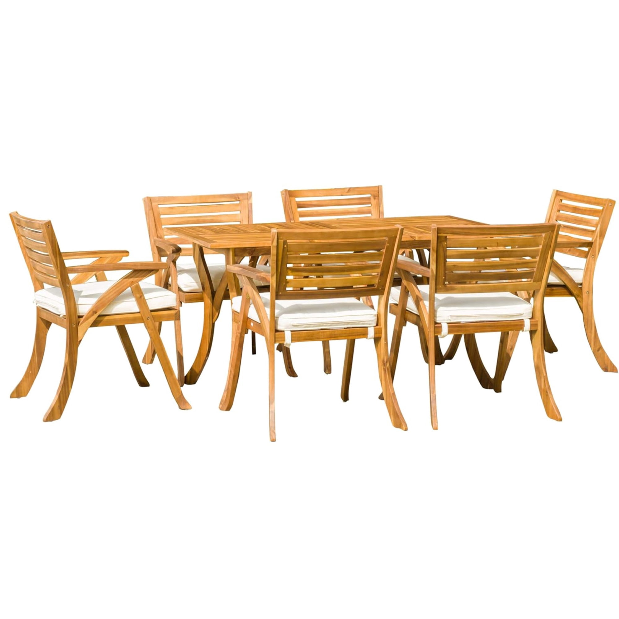7-Piece Acacia Wood Outdoor Dining Set with Table and 6 Chairs, Water ...