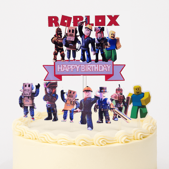 7-Piece Acrylic Roblx Gamer Birthday Cake Topper Set Includes 1 Large Gamer Happy Birthday Topper & 6 Character Picks Perfect for Gamer Birthday Cake or Cupcake Decoration Game Party Supplies