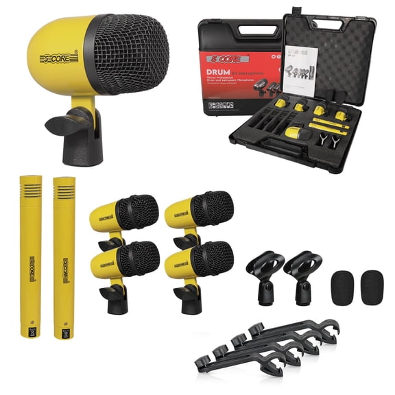 7-Piece All-Metal Drum Microphone Kit for Tom, Snare & Cymbals, Professional Wired Instrument Mics for Studio & Live Performance