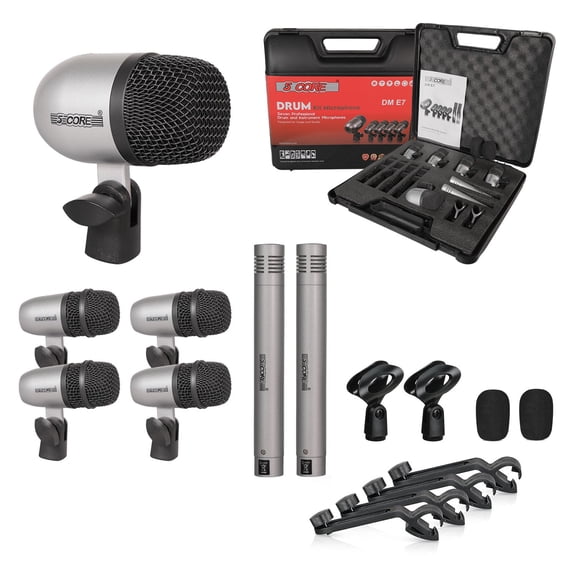 7-Piece All-Metal Drum Microphone Kit with Case, Professional Wired Mics for Tom, Snare, Cymbals & Bass Drum, for Studio Recording & Live Performance