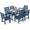 thumbnail image 1 of 7-Piece All-Weather HDPE Patio Dining Set for 6 with Umbrella Hole  (Blue), 1 of 19