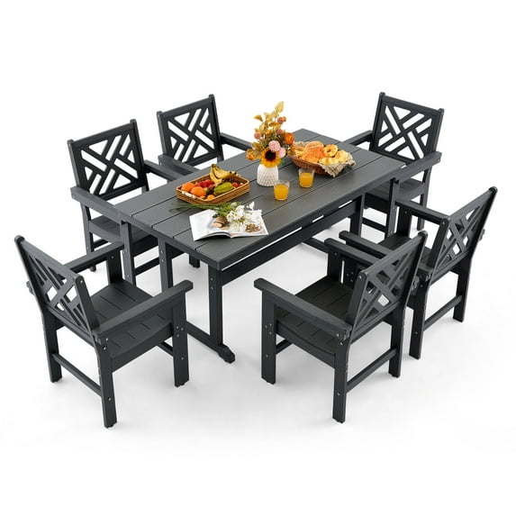 7-Piece All-Weather HDPE Patio Dining Set for 6 with Umbrella Hole (Gray)