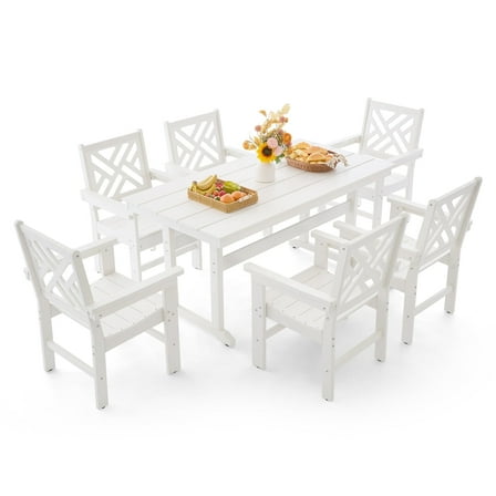 7-Piece All-Weather HDPE Patio Dining Set for 6 with Umbrella Hole