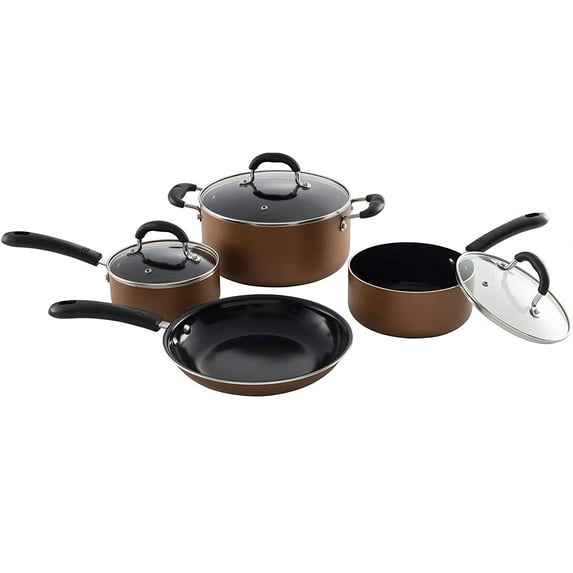 7 Piece Aluminum Non-Stick Cookware Set, Dishwasher Safe Pots & Pans, Copper
