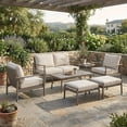 thumbnail image 1 of 7 Piece Aluminum Patio Furniture Set, Outdoor Armchair with Loveseat, All-Weather Outdoor Sectional Sofa with Side Table and Coffee Table, 1 of 7