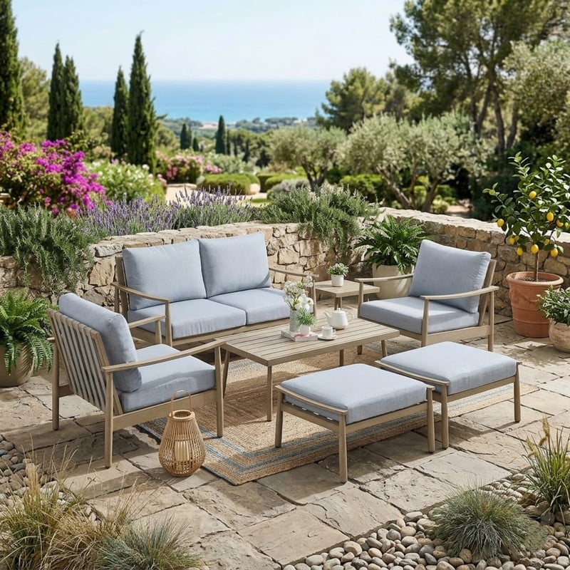 7 Piece Aluminum Patio Furniture Set, Outdoor Armchair with Loveseat, All-Weather Outdoor Sectional Sofa with Side Table and Coffee Table
