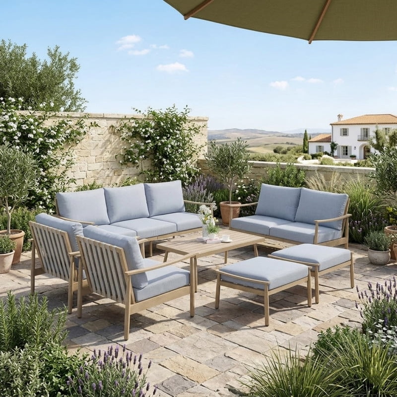7 Piece Aluminum Patio Furniture Set, Outdoor Sectional Sofa with Ottomans and Coffee Table, Garden Conversation Set with Armchairs