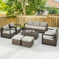 thumbnail image 1 of 7-Piece Aluminum Patio Furniture Set with PE Rattan, Storage Coffee Table & 2 Ottomans, Beige, 1 of 9