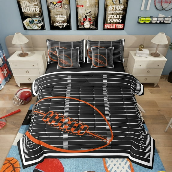7 Piece American Football Bedding Sets Sports Bed in a Bag Rugby Sports Game Comforter Set with Sheets Teen Football Game Themed Bed Set Rugby Field Decor Sheets Queen