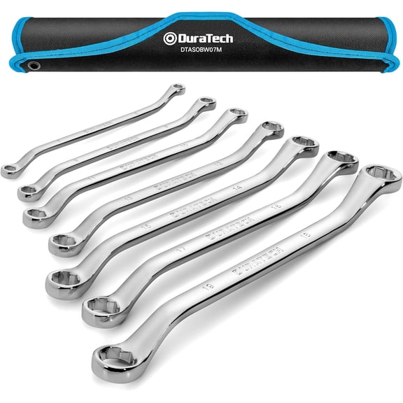 7-Piece Anti-slip Offset Box Wrench Set, Bolt Extractor Wrench Set, Metric, 6-19mm, 50-Degree Offset, CR-V Steel, with Rolling Pouch