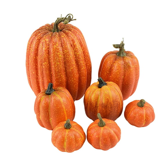 7-Piece Artificial Pumpkin Set - Realistic Fall Harvest Decor for Thanksgiving & Halloween - Lifelike Foam Pumpkins in Assorted Sizes for Farmhouse, Porch & Table Centerpieces
