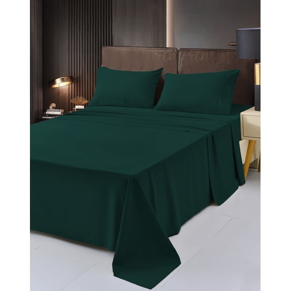 7 Piece Bamboo Rayon Sheets Set by OKAO, Split Dark Green - Wrinkle Free - Deep Pockets - Softer and Stronger Than Cotton Cool Sheets - 2 Fitted Sheet, 1 Flat, 4 Pillowcases Split King, Dark Green