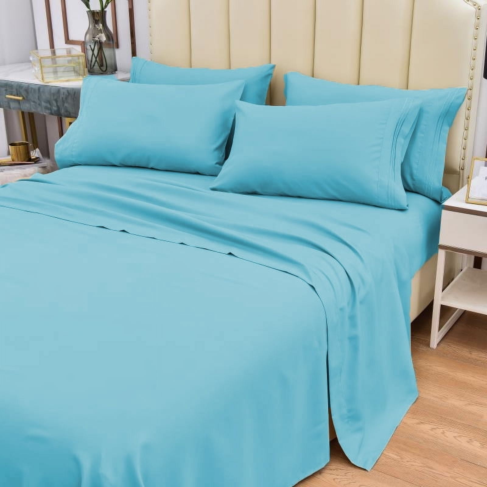 7 Piece Bamboo Sheets Set-Silky-Stronger Than Cotton Cool Sheets-Wrinkle Free-Deep Pockets 16"-Extremely Soft Bamboo Rayon Sheets-Split King,Aqua