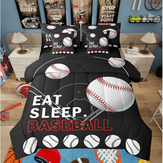 Erosebridal 7 Piece Baseball Bed in a Bag Twin Size Sports Kids Boys Bedding Sets, Baseball Ball Print Full Size Bedding, Baseball Court Decor Bed Set Sports Baseball Player Games Sheets
