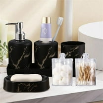 7 Piece Bathroom Organization Set with Lotion Dispenser, Soap Dish, Tray, Toothbrush Holder, Mouthwash Cup, and 2 Cotton Swab Containers Black