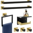 thumbnail image 1 of 7-Piece Bathroom Set - Black & Gold Accessories Set - Square Towel Bar 2x23'', Hand Towel Rack, Toilet Paper Holder, 3x Towel Hook, Bathroom Hardware, 1 of 12