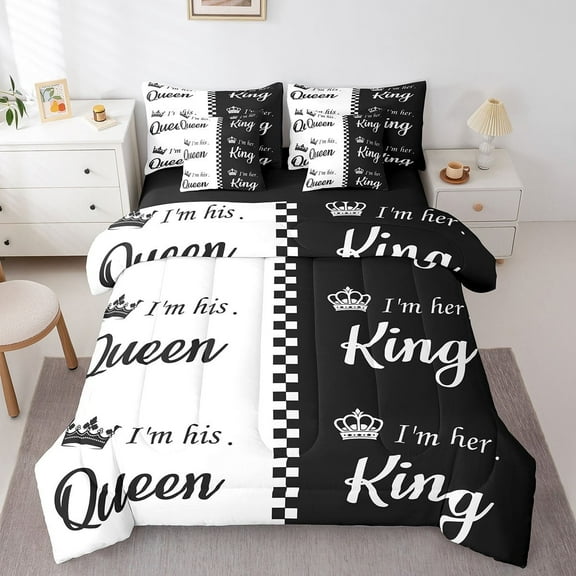 His And Hers 7 Piece Bed In A Bag King King And Queen Crown Comforter Set With Sheets For Couple Men Women Mr Mrs,Valentine'S Day Bedding Set Gifts,Romantic Love Heart Bed Set