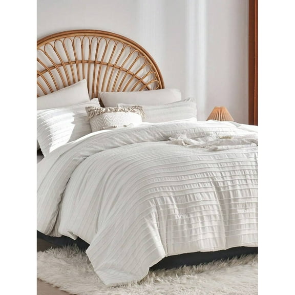7 Piece Bed In A Bag Striped Tufted Comforter Set Queen, Chic Boho Comforter And Sheet Pillowcase Set, Soft Microfiber, Comfortable