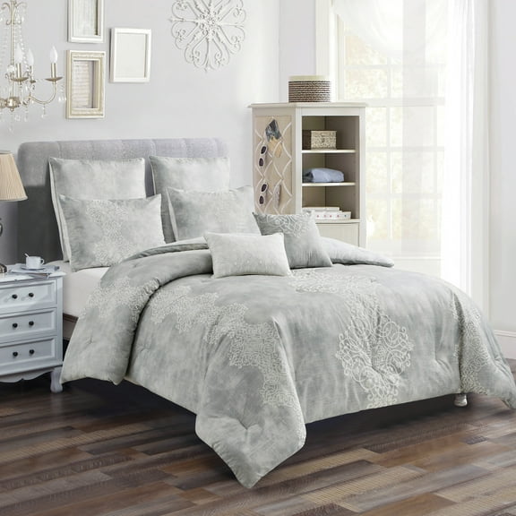 7 Piece Bedding Comforter Set Luxury Bed In A Bag, Queen Size ,Gray