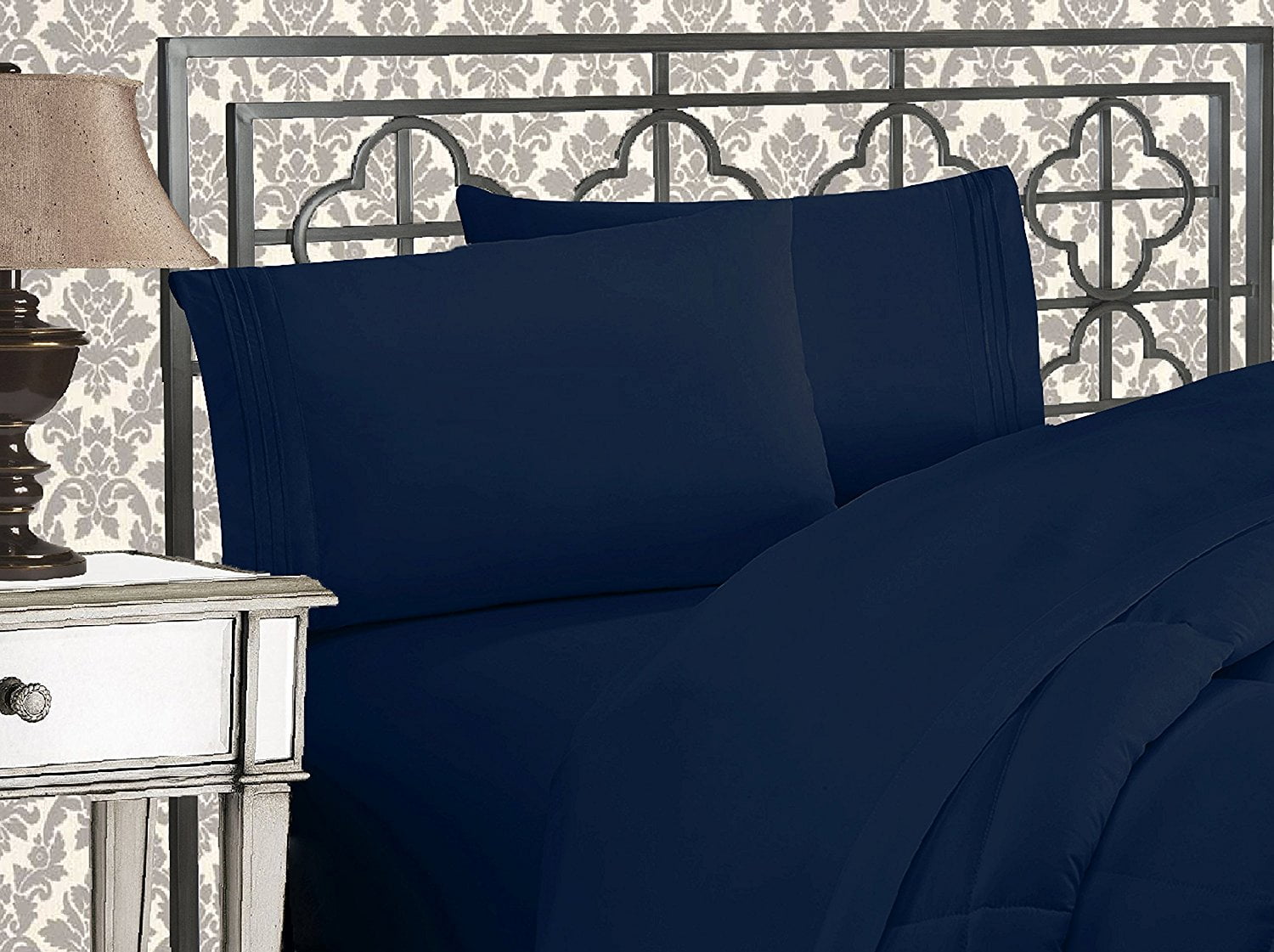 7 Piece Bedding Set Includes Fitted and Flat Sheets, Duvet, Pillow Covers Full Navy Blue