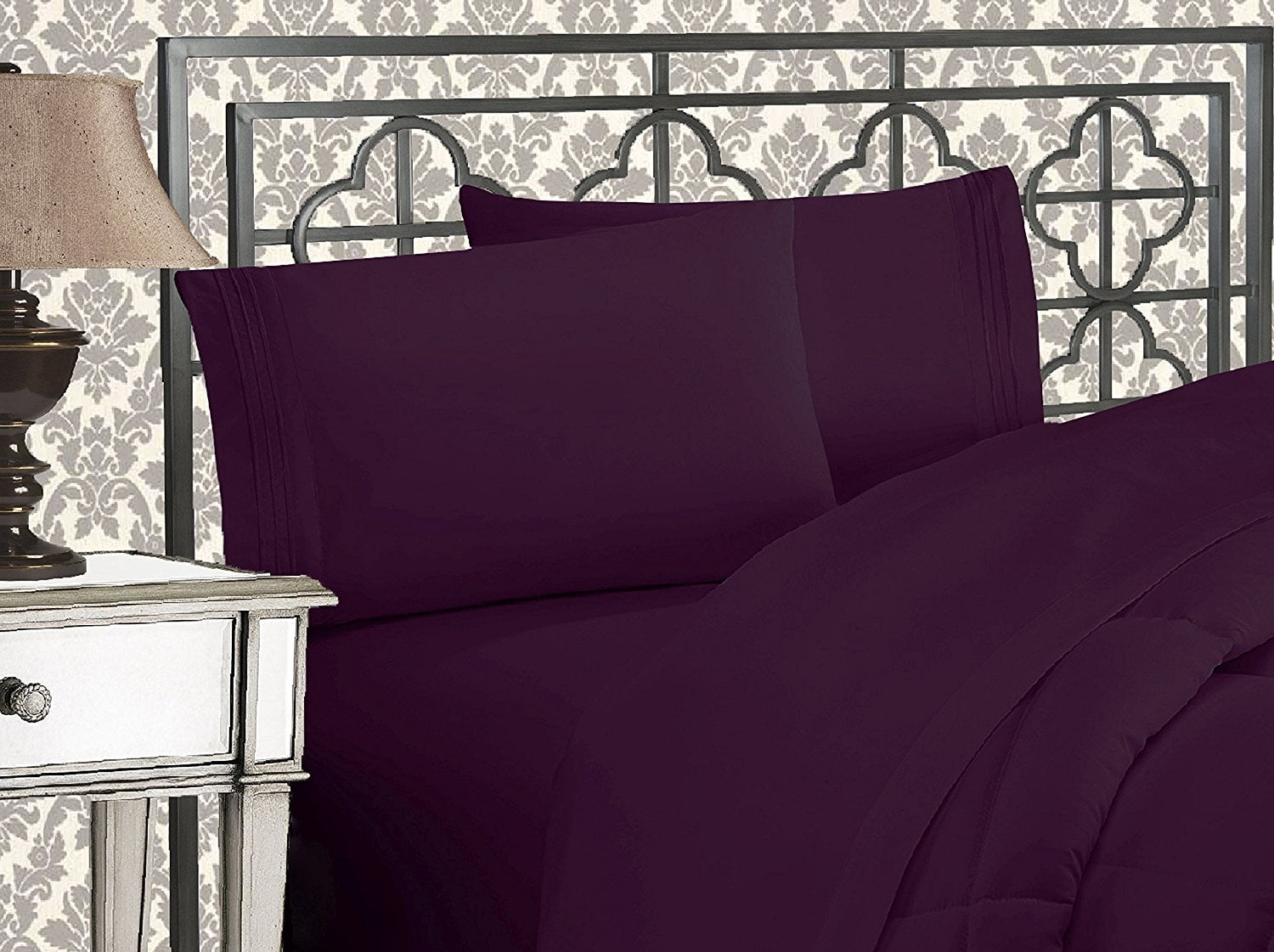 7 Piece Bedding Set Includes Fitted and Flat Sheets, Duvet, Pillow Covers Queen Purple