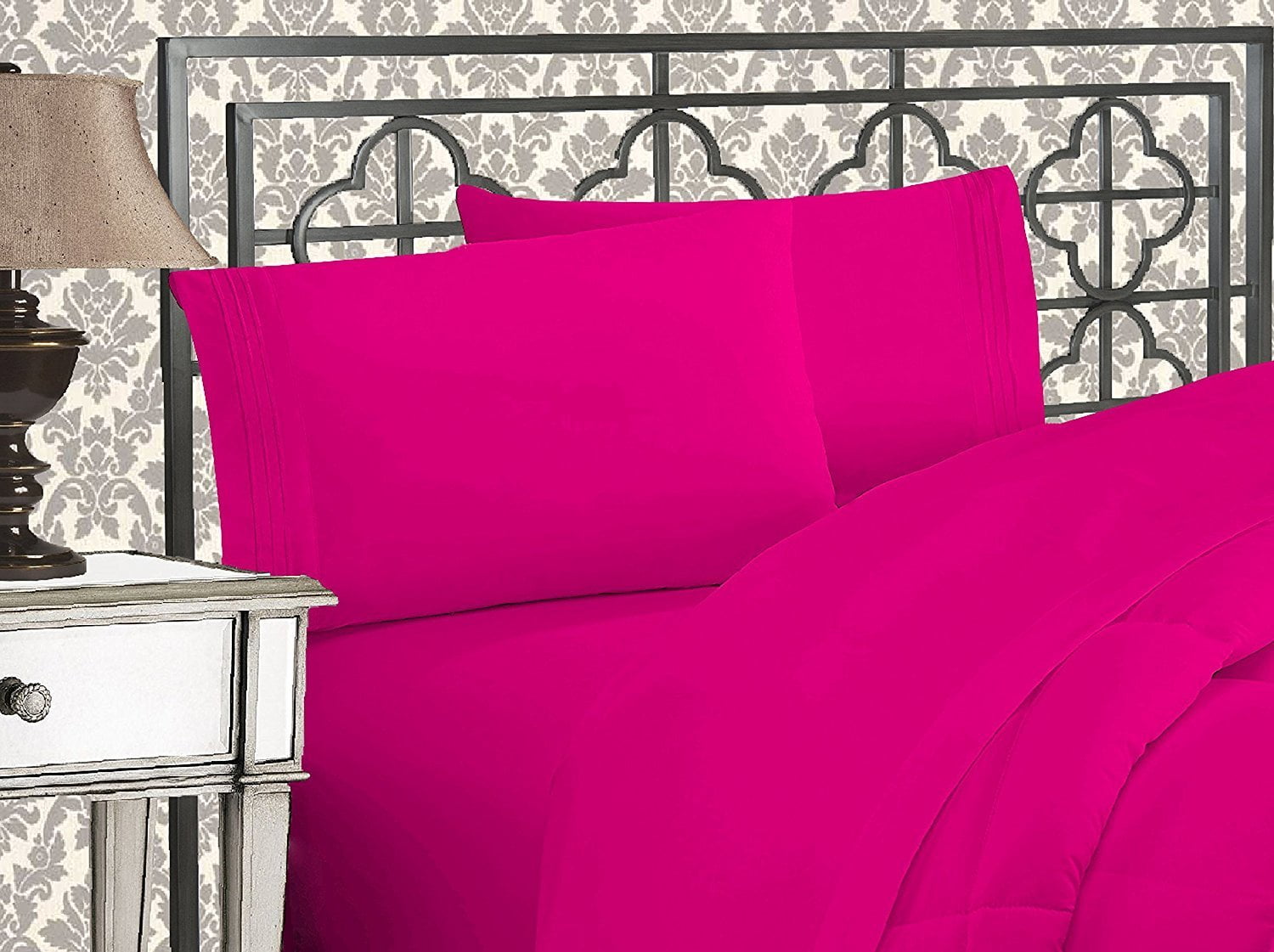 7 Piece Bedding Set Includes Fitted and Flat Sheets, Duvet, Pillow Covers Twin Pink