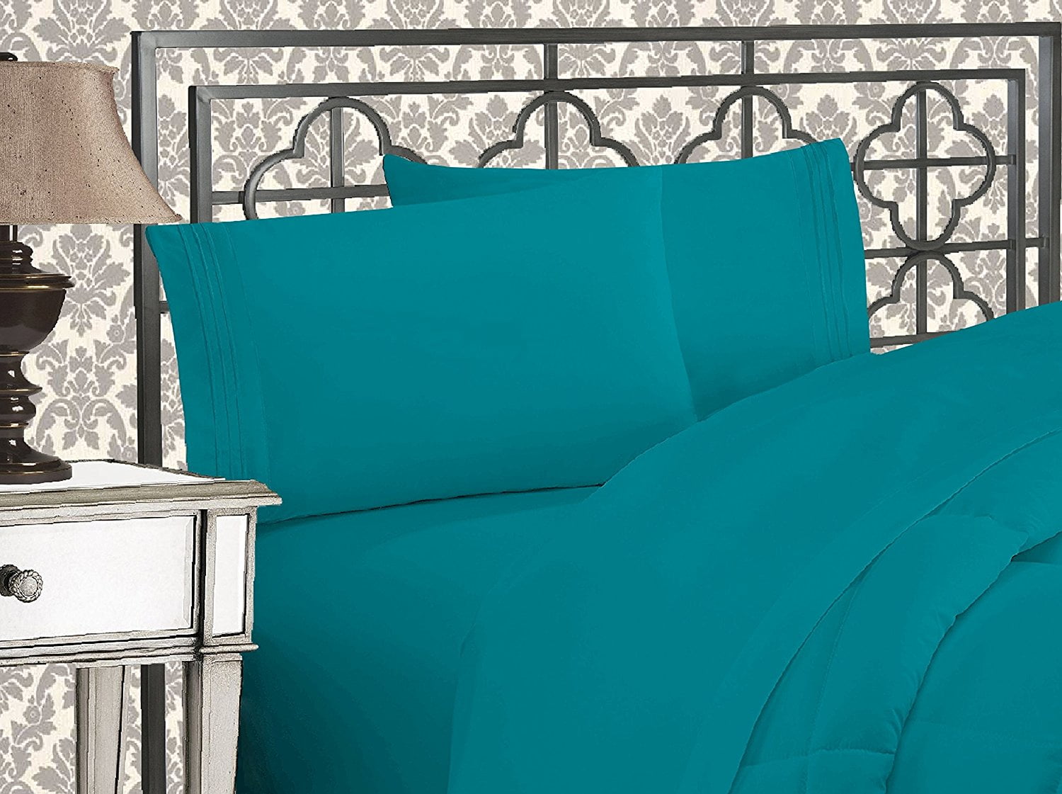 7 Piece Bedding Set Includes Fitted and Flat Sheets, Duvet, Pillow CoversCalifornia King, Turquoise