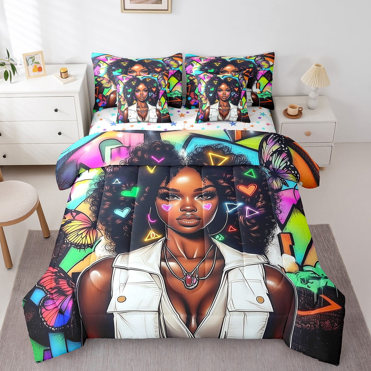 7 Piece Black Magic Bed in a Bag Queen Size,Black Bedding Sets Black ...