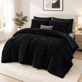 7 Piece Black Queen Bed In A Bag Bedding Set With Ribbed Texture ...