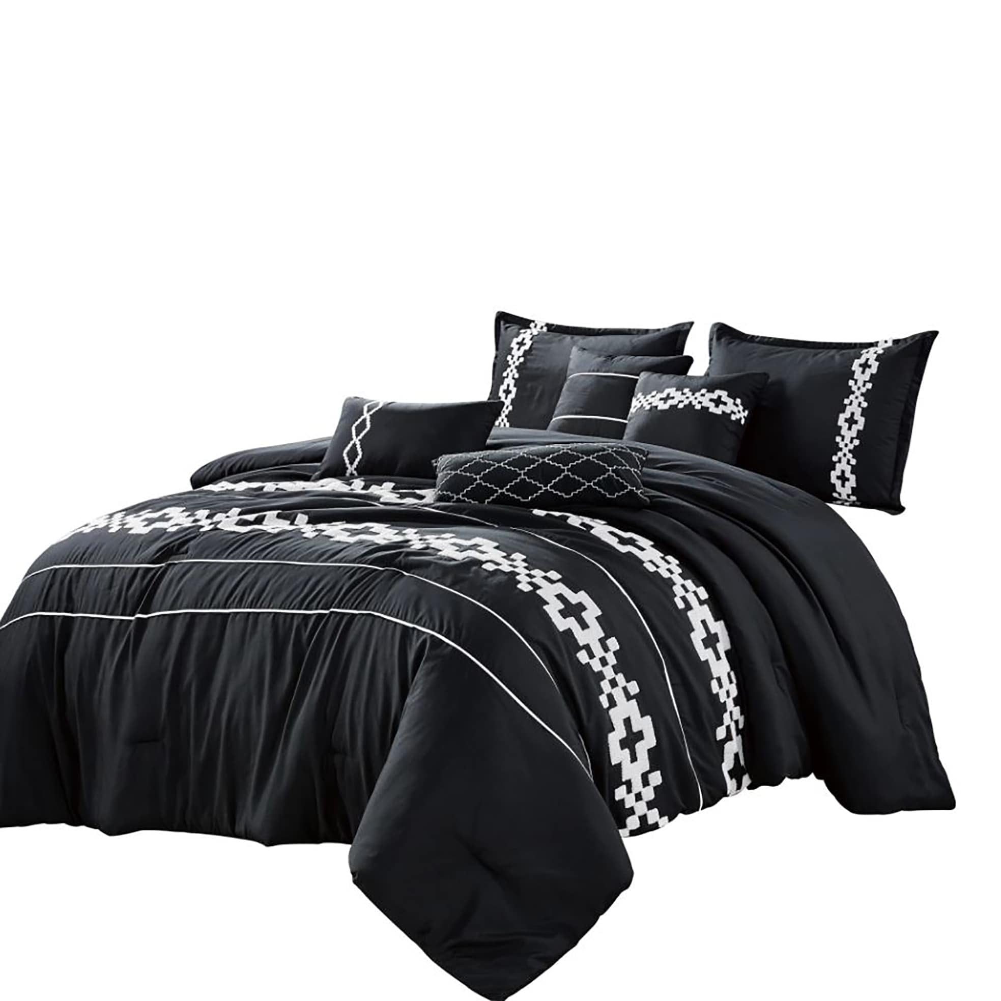 Queen Black and White Boho Reversible Comforter Set