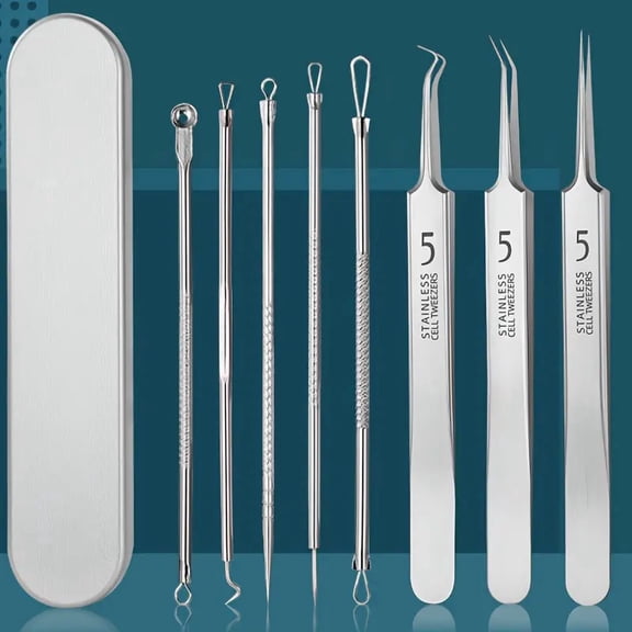 7-Piece Blackhead Removal Tool Set Stainless Steel Precision Tweezers and Extraction Tools, Specialized for Facial Care