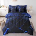 thumbnail image 1 of 7 Piece Blue Geometric Bed in a Bag Black Honeycomb Print Bedding Comforter Sheet Set King,Modern Abstract Plaid Bed Set Square Pattern Fitted Sheet Beehive Geometrical Cushiom Covers, 1 of 5