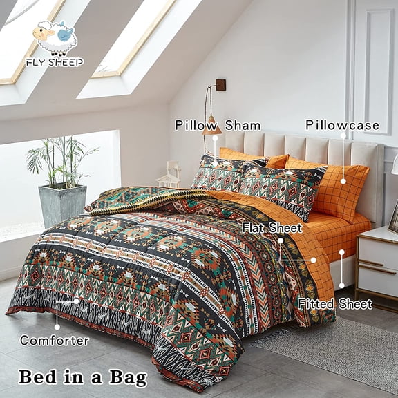 7-Piece Boho Bed in a Bag Queen Size Bedding Set