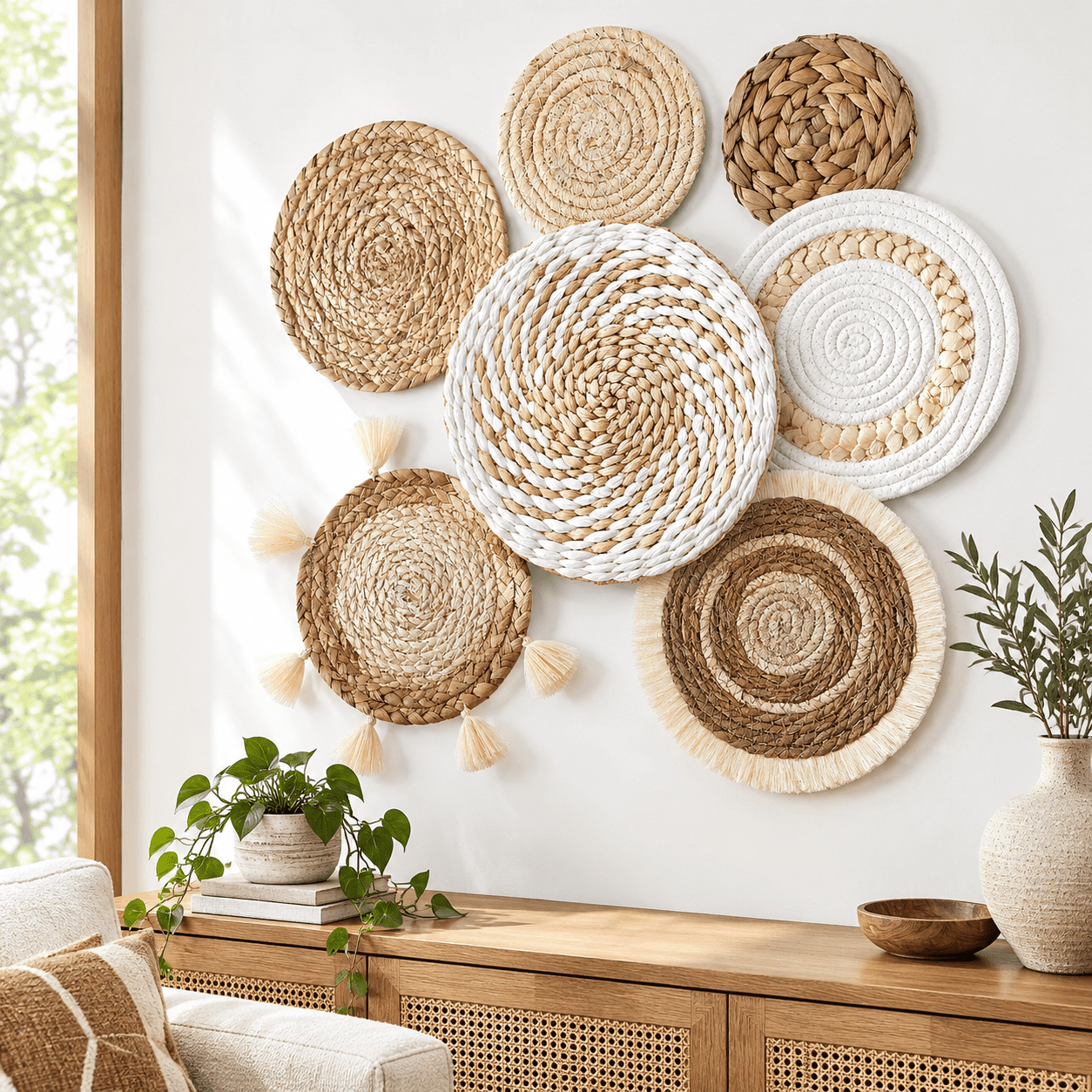 7-Piece Boho Wall Baskets Decor Set, Rustic Rattan Wicker Art for Home ...